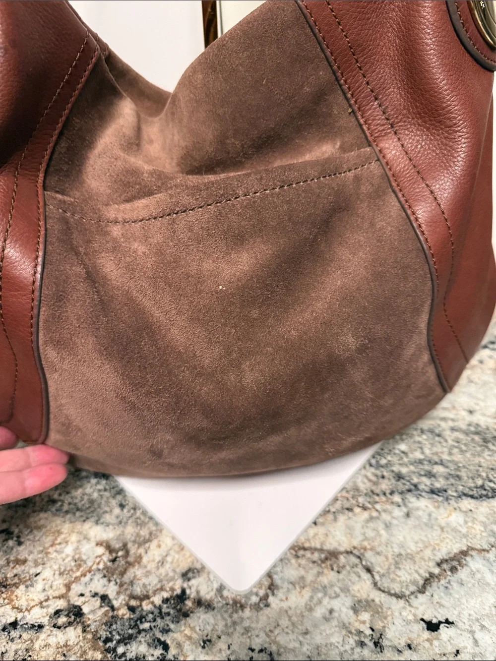 B. Makowsky Suede and Leather Gamma  Hobo Bag - Brown